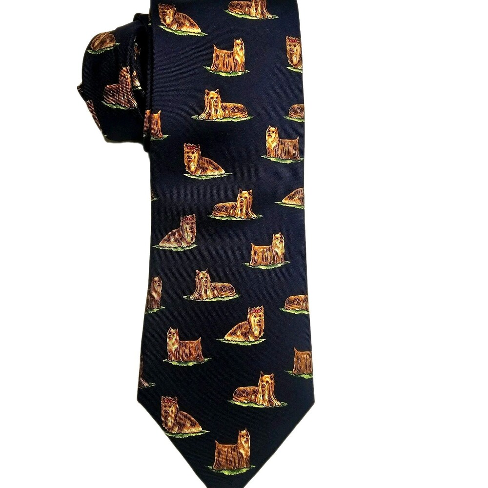 Alynn Neckwear Yorkshire Terrier Dog Mens Tie Navy Novelty Made USA